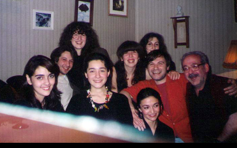 At home, with his students, pianist Alexander Korsantia, and his daughter Natalia (second and third from right)